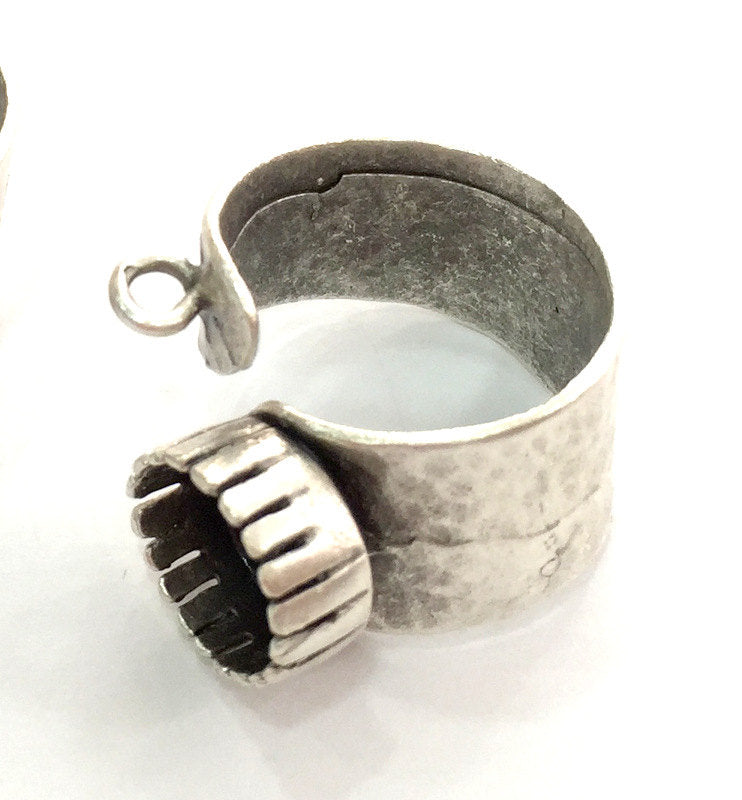 Adjustable Ring Blank (10mm Blank) , Antique Silver Plated Brass G3546