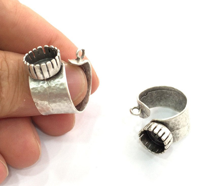 Adjustable Ring Blank (10mm Blank) , Antique Silver Plated Brass G3546