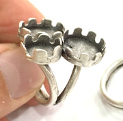 Adjustable Ring Blank (10mm 12mm 14x10mm Blank) , Antique Silver Plated Brass G3549