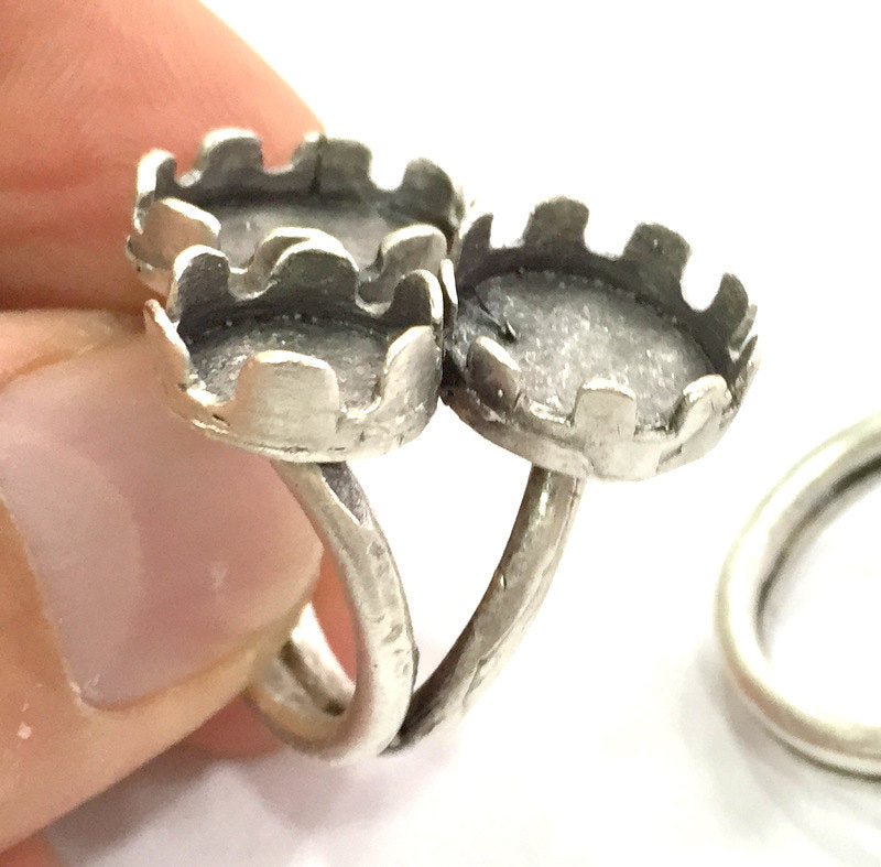 Adjustable Ring Blank (10mm 12mm 14x10mm Blank) , Antique Silver Plated Brass G3549