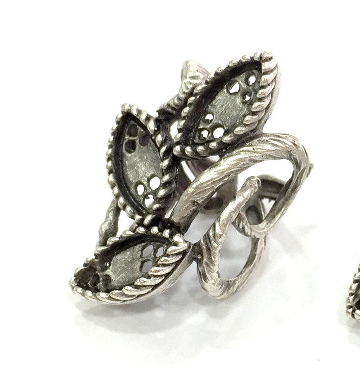 Adjustable Ring Blank  (16x8mm Blank)  , Antique Silver Plated Brass G3550