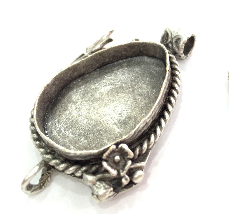 Antique Silver Plated Brass  Mountings , Blanks 49x30 mm (30x22 mm blank) G3563