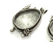 Antique Silver Plated Brass  Mountings , Blanks 49x30 mm (30x22 mm blank) G3563