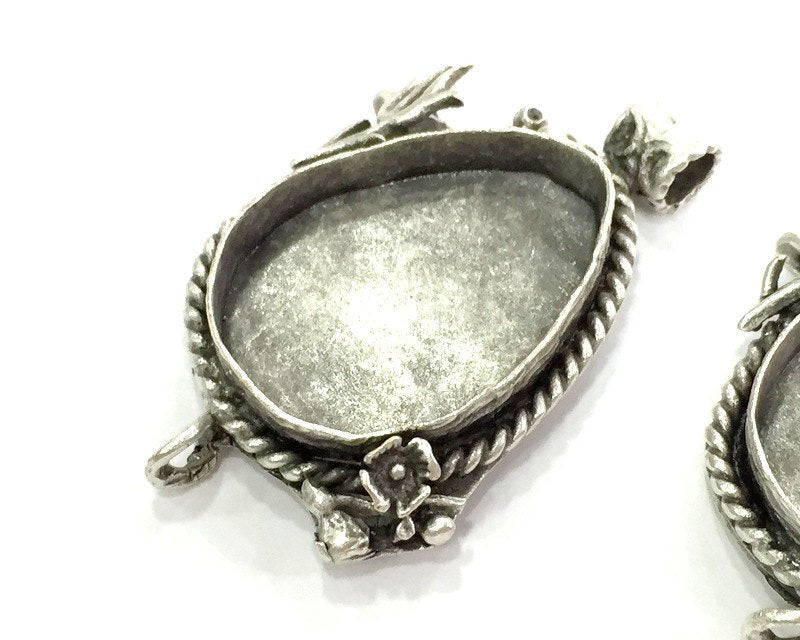 Antique Silver Plated Brass  Mountings , Blanks 49x30 mm (30x22 mm blank) G3563