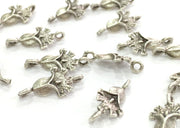 4 Pcs Antique Silver Plated Brass Flower Charms  G3569