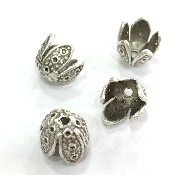 2 Silver Bead Caps Antique Silver Plated Brass Cones , Findings (14x13 mm) G9210