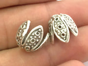 2 Silver Bead Caps Antique Silver Plated Brass Cones , Findings (14x13 mm) G9210