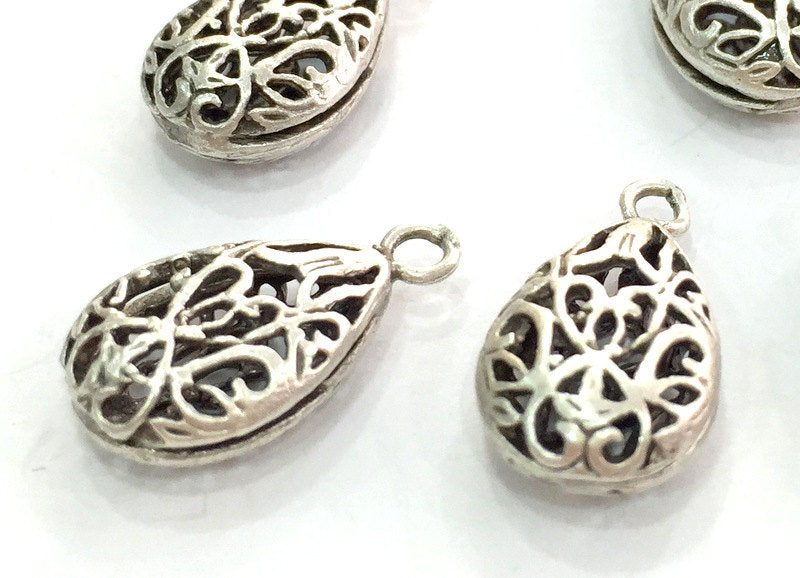 2 pcs (20x12 mm) Antique Silver Plated Brass Drop Charms G3574