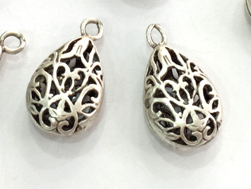 2 pcs (20x12 mm) Antique Silver Plated Brass Drop Charms G3574