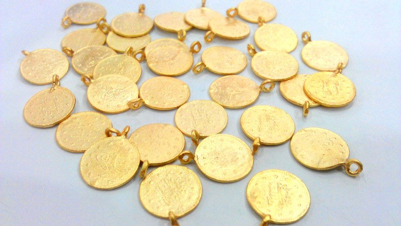 30 Pcs (14mm)   Ottoman Signature Charms, Gold Plated Brass   G12938