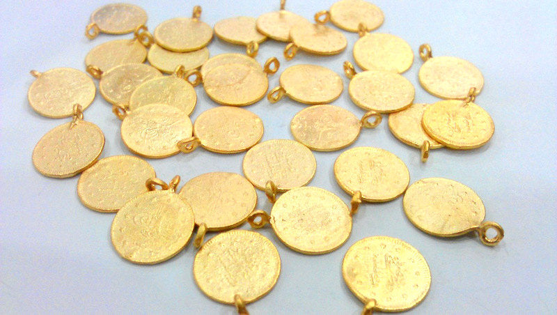 5 Pcs (14mm)   Ottoman Signature Charms, Gold Plated Brass   G12938