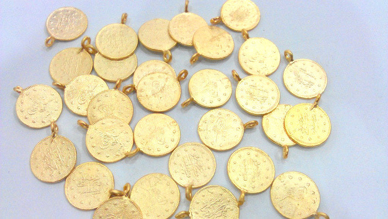 30 Pcs (14mm)   Ottoman Signature Charms, Gold Plated Brass   G12938