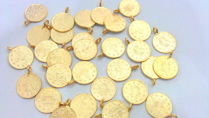 5 Pcs (14mm)   Ottoman Signature Charms, Gold Plated Brass   G12938