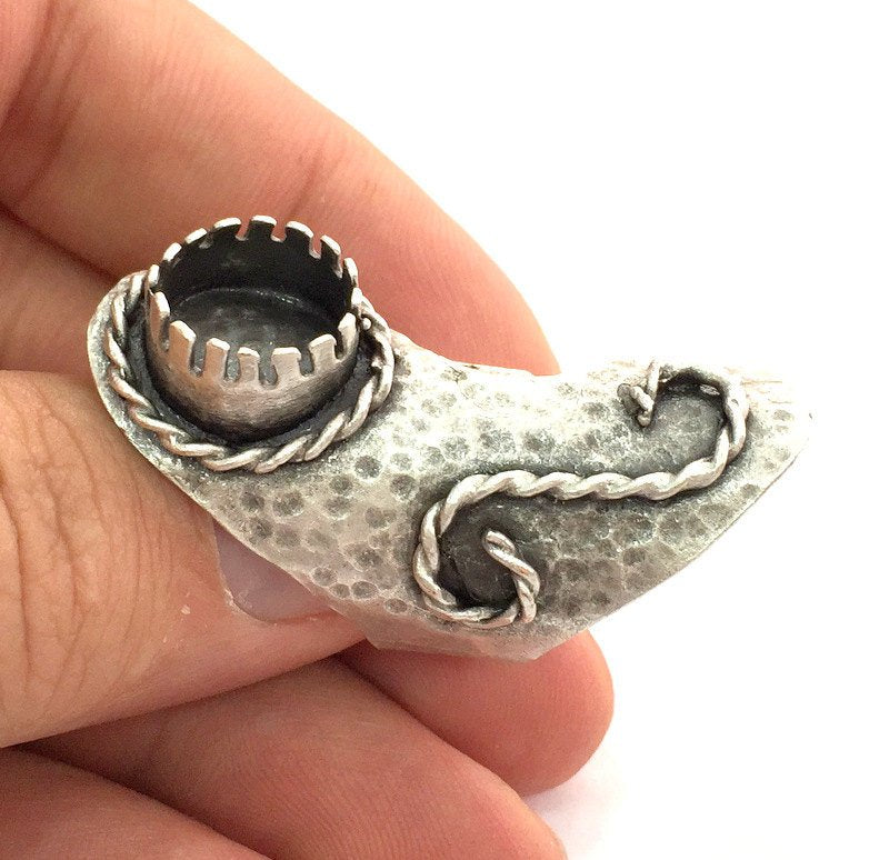 Adjustable Ring Blank (12mm Blank), Antique Silver Plated Brass G3516