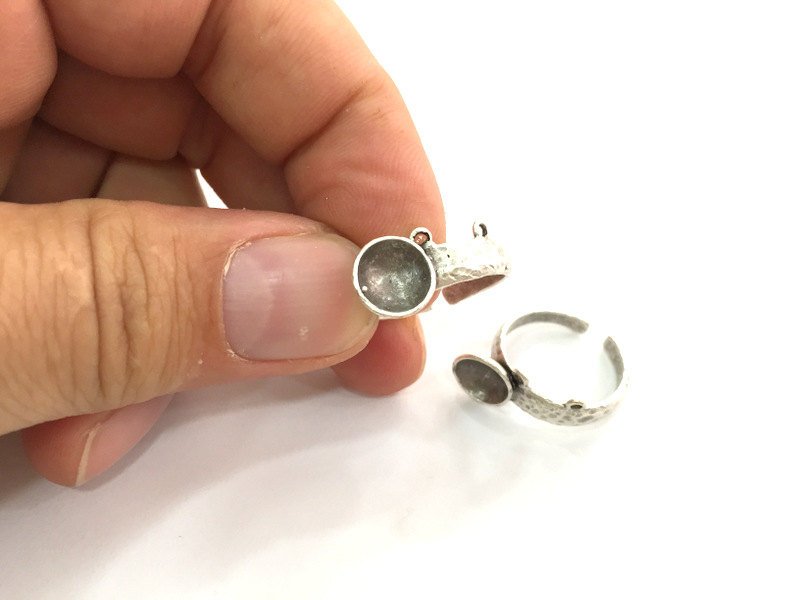 Adjustable Ring Blank (6mm Blank) , Antique Silver Plated Brass G3525