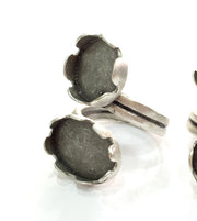 Adjustable Ring Blank (18x13mm and 14mm Blank) , Antique Silver Plated Brass G3537