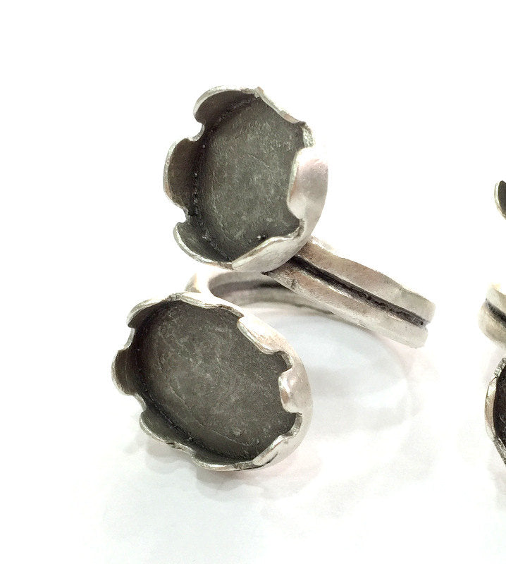 Adjustable Ring Blank (18x13mm and 14mm Blank) , Antique Silver Plated Brass G3537