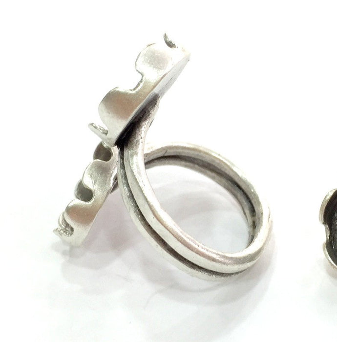 Adjustable Ring Blank (18x13mm and 14mm Blank) , Antique Silver Plated Brass G3537
