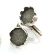 Adjustable Ring Blank (18x13mm and 14mm Blank) , Antique Silver Plated Brass G3537
