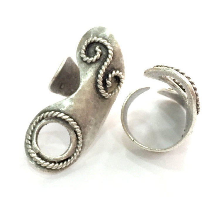 Adjustable Ring Blank (12mm Blank) , Antique Silver Plated Brass G10248