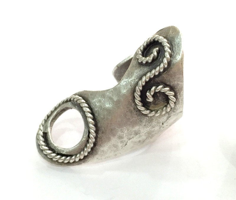 Adjustable Ring Blank (12mm Blank) , Antique Silver Plated Brass G10248