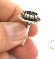 Silver Ring Blank Base Bezel Settings Cabochon Base Mountings Adjustable (10mm Blank) , Antique Silver Plated Brass G3540