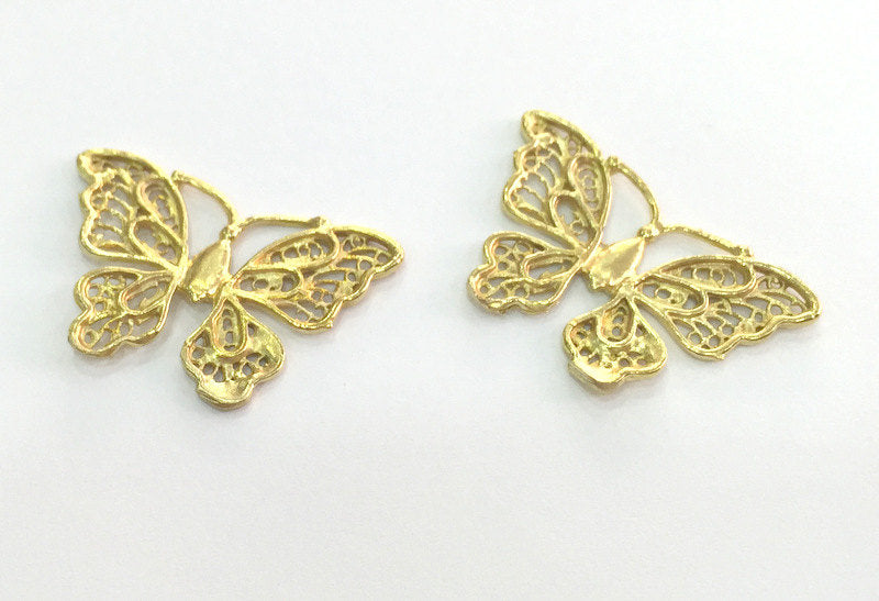 2 Raw Brass Butterfly Charms 30x20 mm G3576