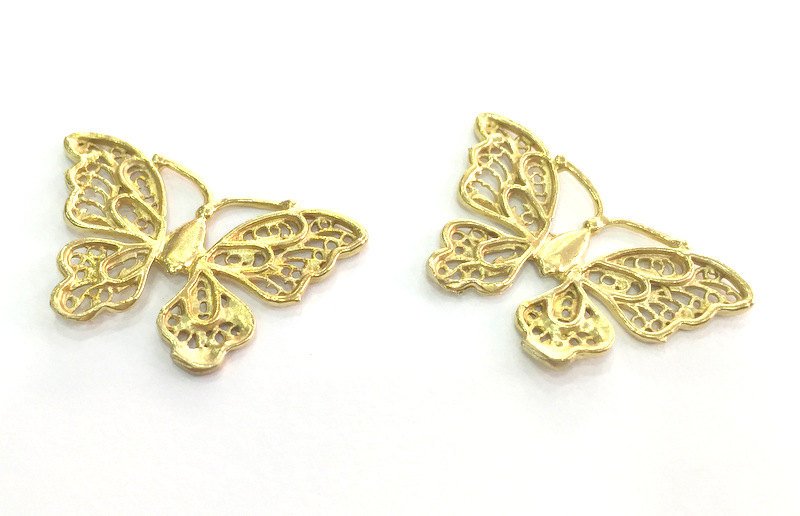 2 Raw Brass Butterfly Charms 30x20 mm G3576