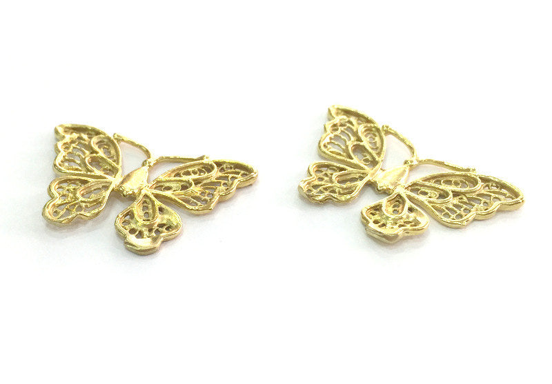 2 Raw Brass Butterfly Charms 30x20 mm G3576