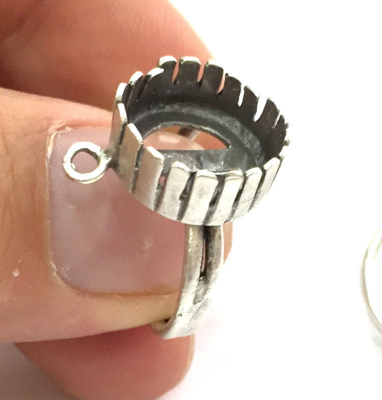 Adjustable Ring Blank (12 mm Blank) , Antique Silver Plated Brass G3544