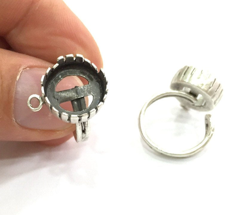 Adjustable Ring Blank (12 mm Blank) , Antique Silver Plated Brass G3544