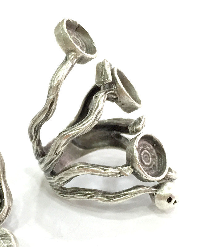 Silver Ring Bezel Base Settings Blank Cabochon Base Mountings Adjustable (8mm Blank) , Antique Silver Plated Brass G16441