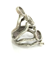 Silver Ring Bezel Base Settings Blank Cabochon Base Mountings Adjustable (8mm Blank) , Antique Silver Plated Brass G16441