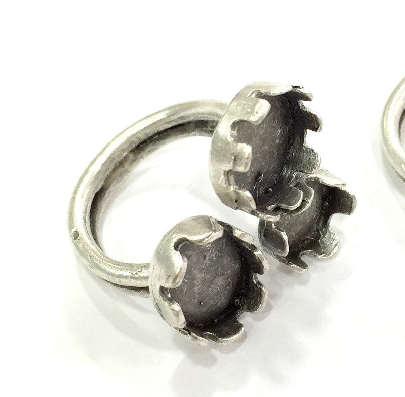 Adjustable Ring Blank (10mm 12mm 14x10mm Blank) , Antique Silver Plated Brass G3549