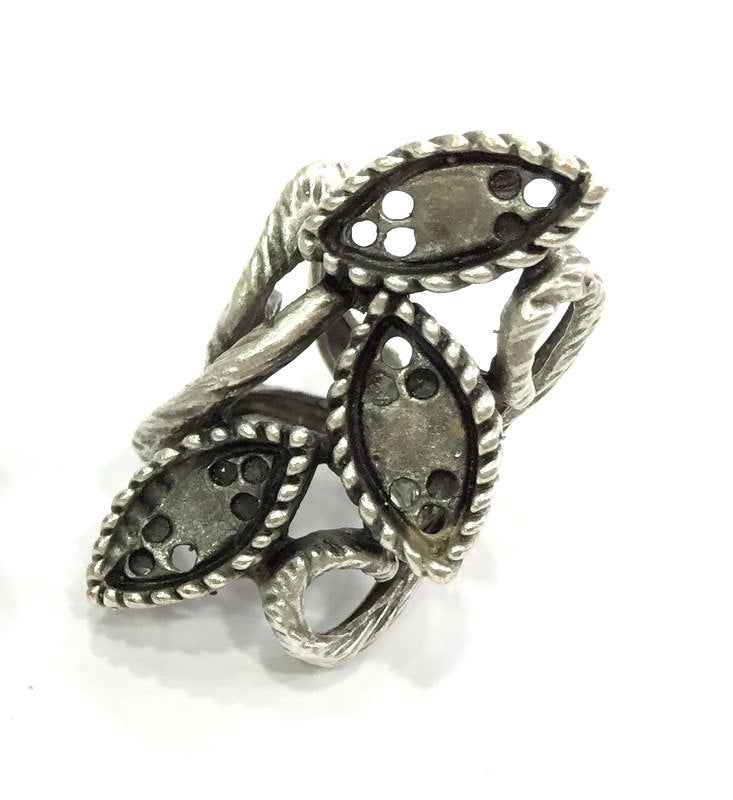 Adjustable Ring Blank  (16x8mm Blank)  , Antique Silver Plated Brass G3550