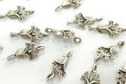 4 Pcs Antique Silver Plated Brass Flower Charms  G3569