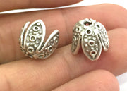 2 Silver Bead Caps Antique Silver Plated Brass Cones , Findings (14x13 mm) G9210