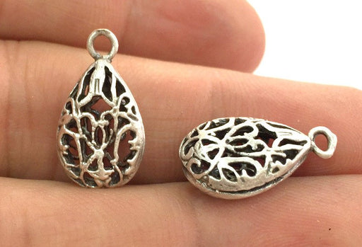 2 pcs (20x12 mm) Antique Silver Plated Brass Drop Charms G3574