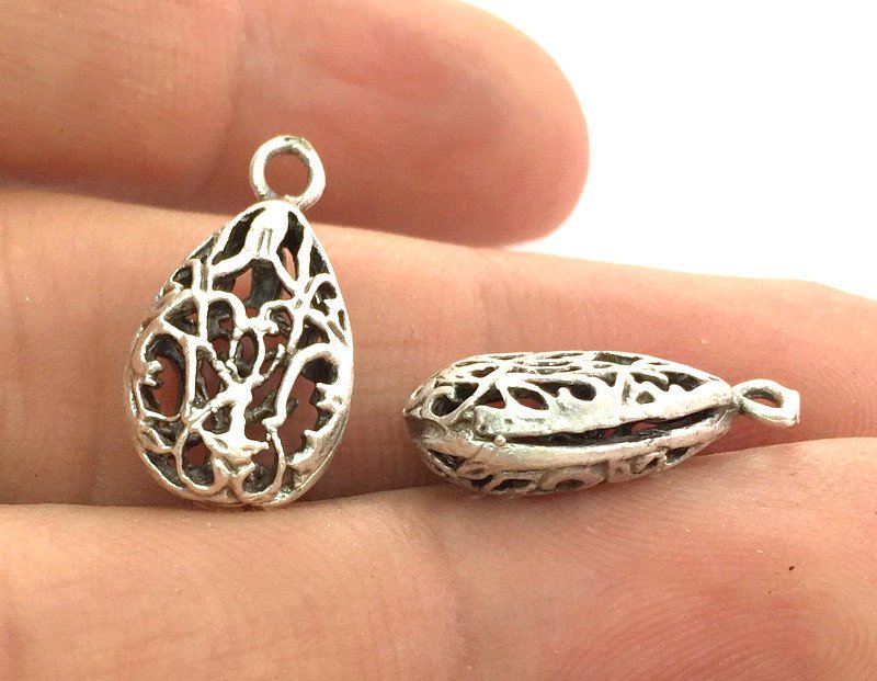 2 pcs (20x12 mm) Antique Silver Plated Brass Drop Charms G3574