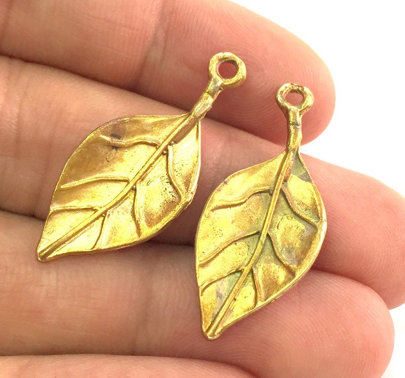 2 Raw Brass Flower Charms 35x15 mm G3594