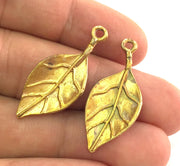 2 Raw Brass Flower Charms 35x15 mm G3594