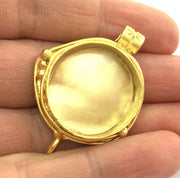 Gold Pendant Blank Base Setting Necklace Blank Mountings Gold Plated Brass 44x30 mm (25 mm blank) G3360