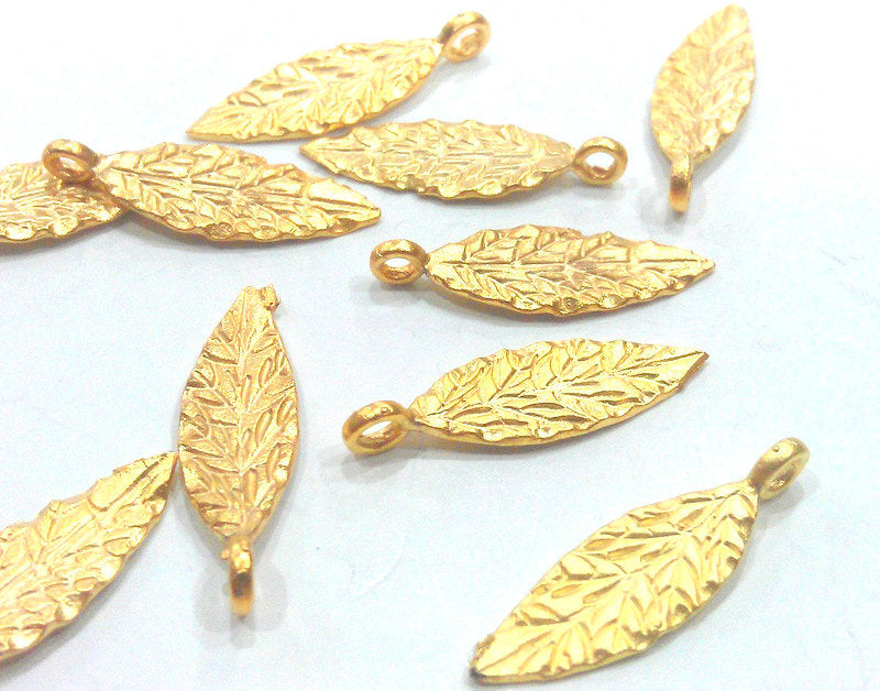 10 Leaf Charms Gold Plated Brass Charms G343