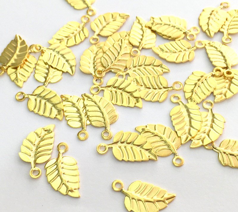 10 Gold Charms Leaf Charms  Gold Plated Brass 10 Pcs (15x7 mm)  G3604