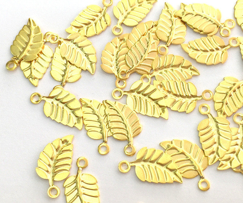 10 Gold Charms Leaf Charms  Gold Plated Brass 10 Pcs (15x7 mm)  G3604