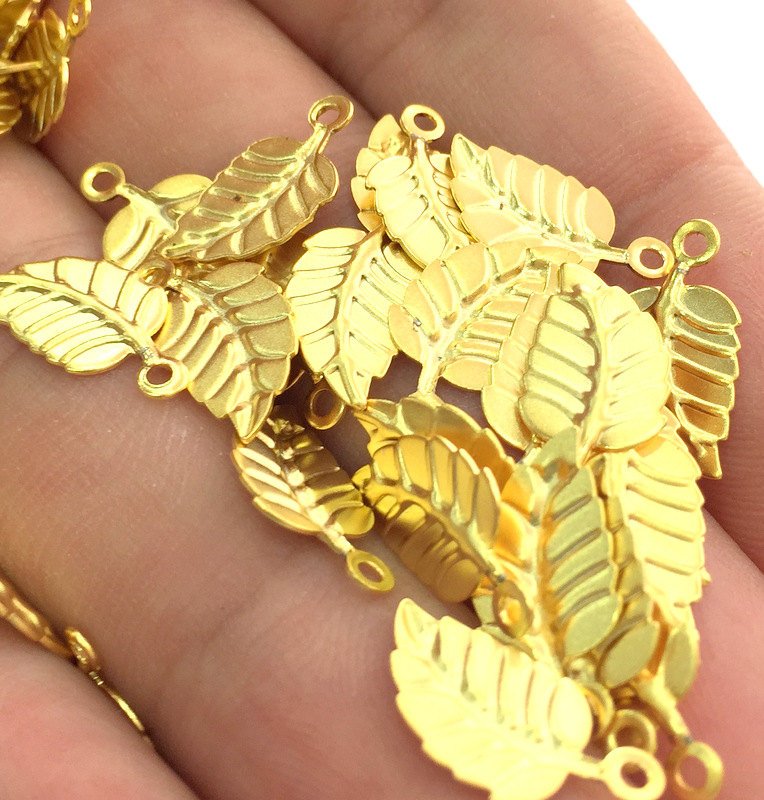 10 Gold Charms Leaf Charms  Gold Plated Brass 10 Pcs (15x7 mm)  G3604