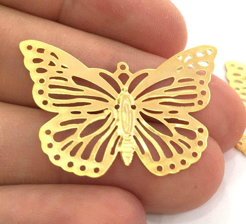 2 Gold Charm Gold Plated  Butterfly Charms  (37x25 mm) ,  G3618