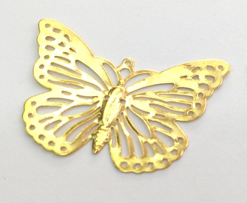 2 Gold Charm Gold Plated  Butterfly Charms  (37x25 mm) ,  G3618