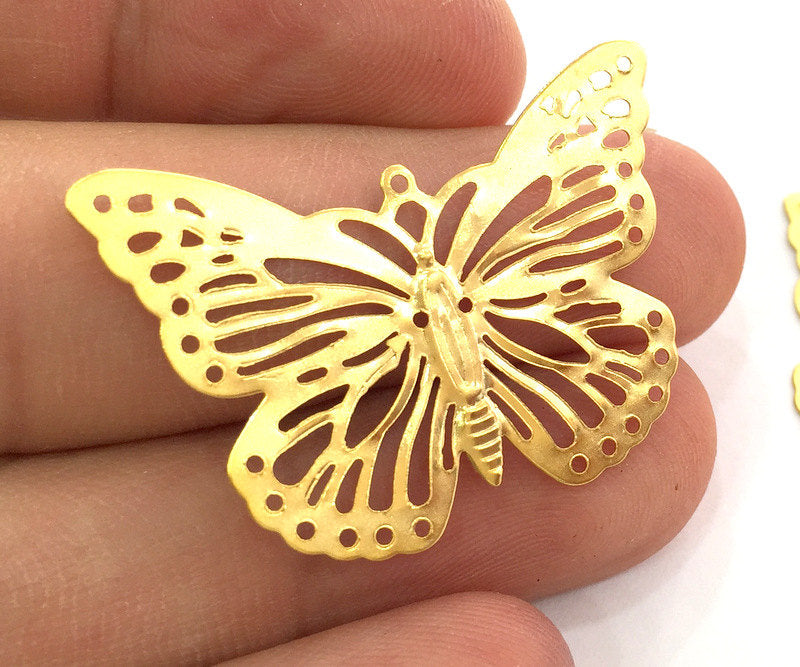 2 Gold Charm Gold Plated  Butterfly Charms  (37x25 mm) ,  G3618