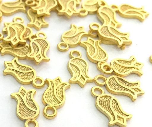 10 Pcs (12x7 mm)  Tulip Charms , Gold Plated Metal G3639
